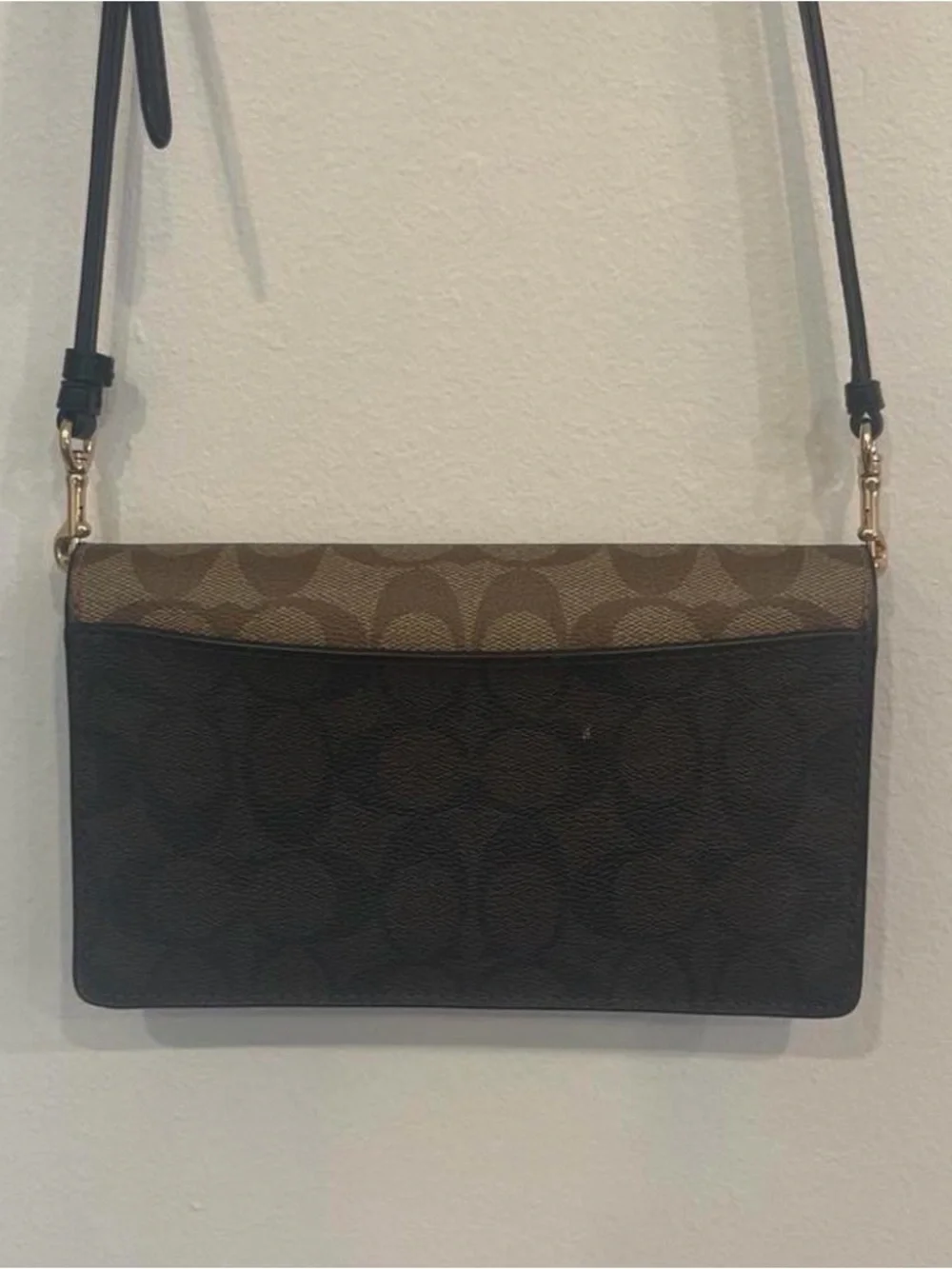Coach Brown Signature Canvas Crossbody with Black Strap